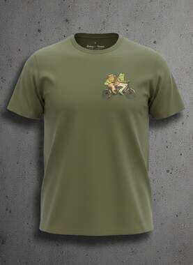 Frog and Toad Tandem Bike Graphic T-Shirt Olive Green small
